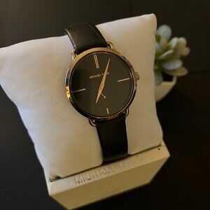 Michael Kors NWT Black Leather Watch - Color: Black/Rose/Gold